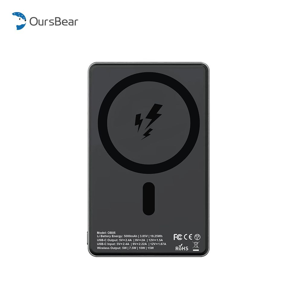 Hot Selling Mini Slim Ultra Thin Oem Power Bank 15w Magnetic Wireless Power Bank 5000mAh